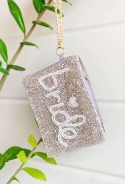 Bride Beaded Pouch In Silver