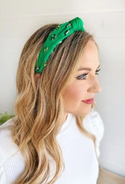 Macey Rhinestone Headband In Green