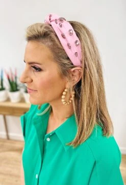 Macey Rhinestone Headband In Pink