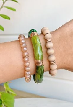 Nia Beaded Bracelet Set In Green