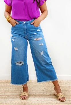 Olivia Wide Leg Distressed Jean By Vervet