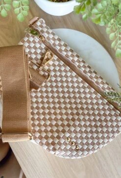 Pretty Simple Woven Westlyn Bum Bag In Woven Checkered Tan