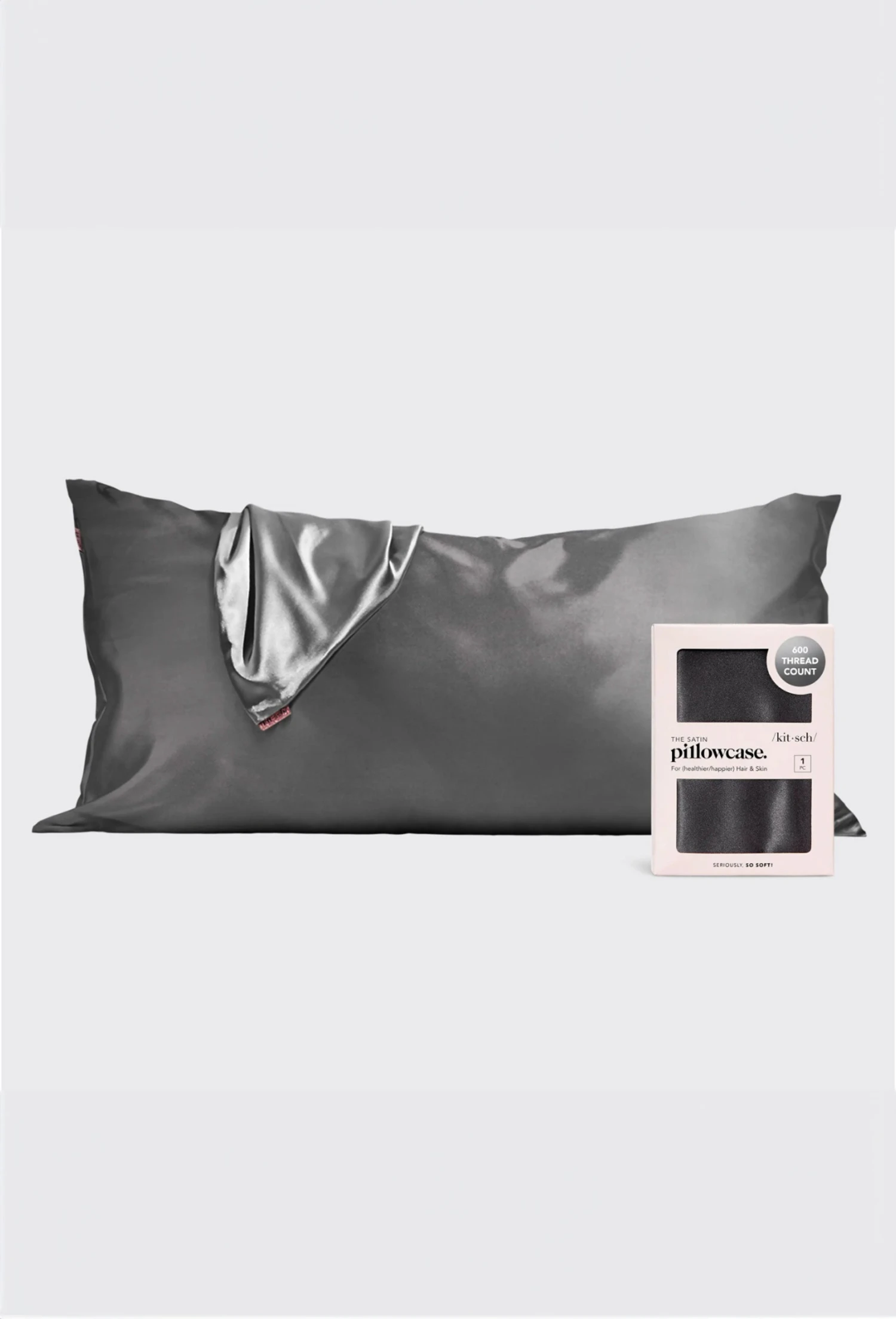 Kitsch Satin Pillowcase In Charcoal - King Size 1 Kitsch Satin Pillowcase In Charcoal - King Size