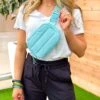 Tori Quilted Belt Bag In Light Blue