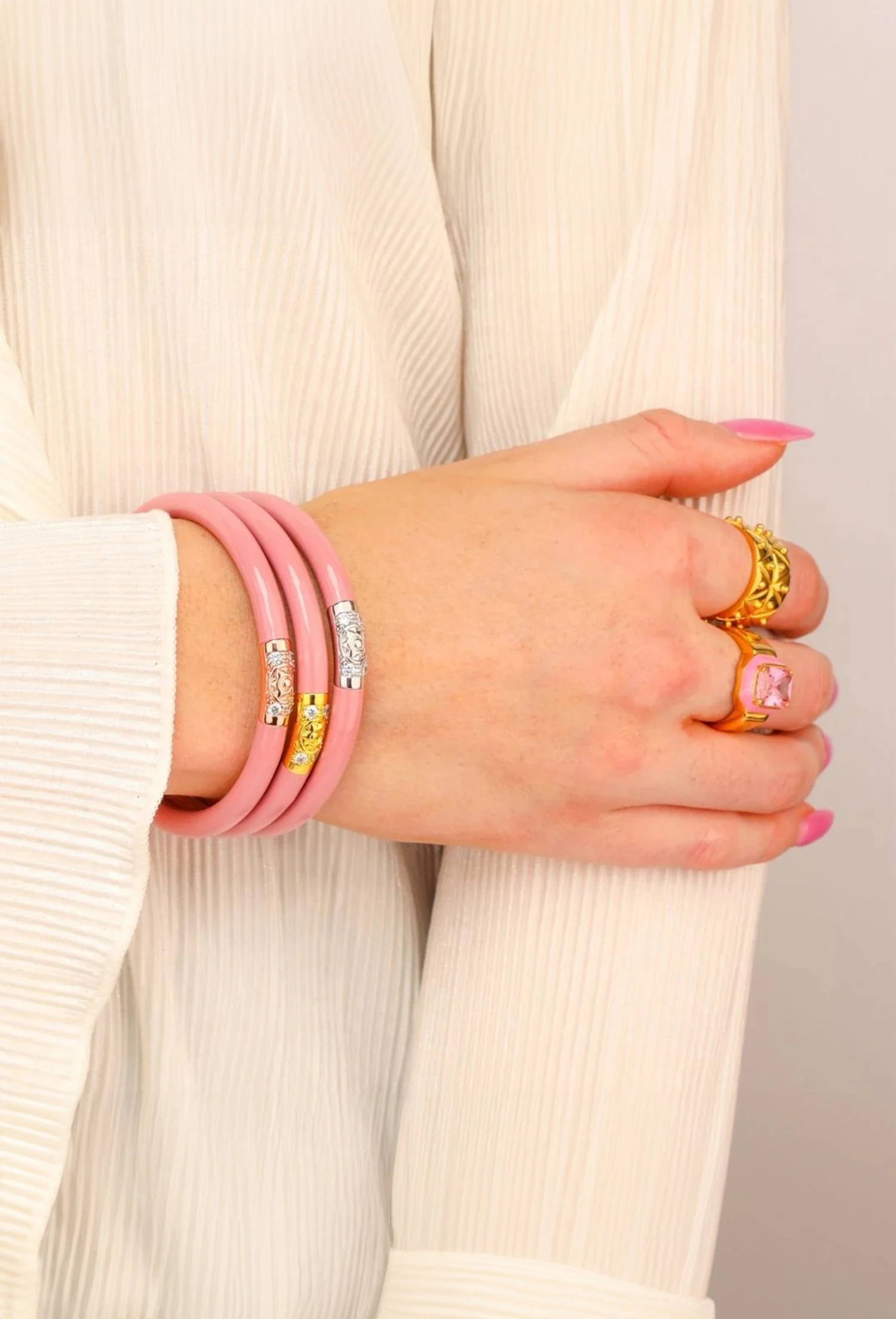 BUDHAGIRL Three Kings All Weather Bangles In Blush 2 BUDHAGIRL Three Kings All Weather Bangles In Blush - Image 2