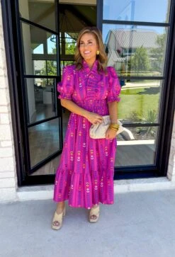 Bubbly Personality Midi Dress In Magenta