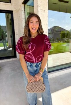 Miley Floral Short Sleeve Sweater 12 Miley Floral Short Sleeve Sweater -Modern Women Wear WEB MileyFloralShortSleeveSweater4