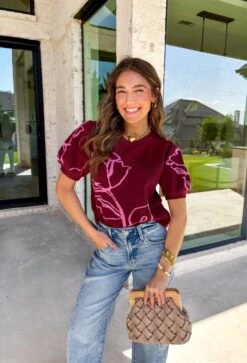 Miley Floral Short Sleeve Sweater