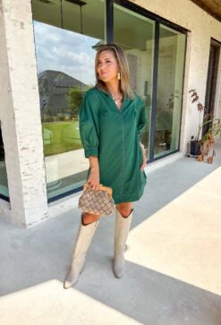 Speak Up Dress In Hunter Green