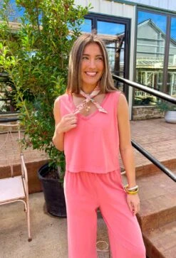 Z SUPPLY Sloane V-Neck Tank In Sunset Pink -Modern Women Wear ZSUPPLYSloaneV NeckTankinSunsetPink2