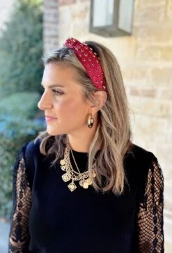 Lainey Rhinestone Headband In Burgundy